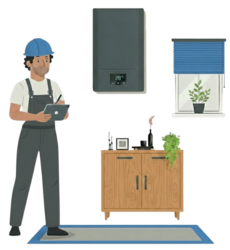 Gas Safe engineer assessing gas boiler installation in Bedford home