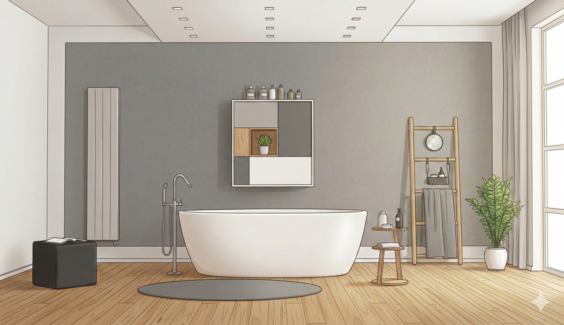 Modern bathroom installation with freestanding bath in Bedford property