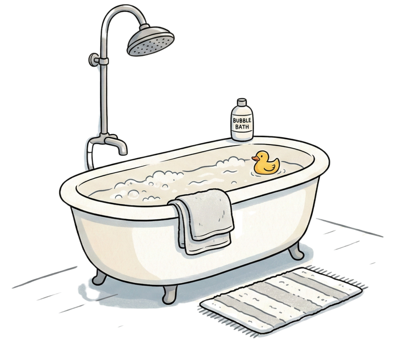Freestanding bath with shower and fixtures in modern bathroom setup